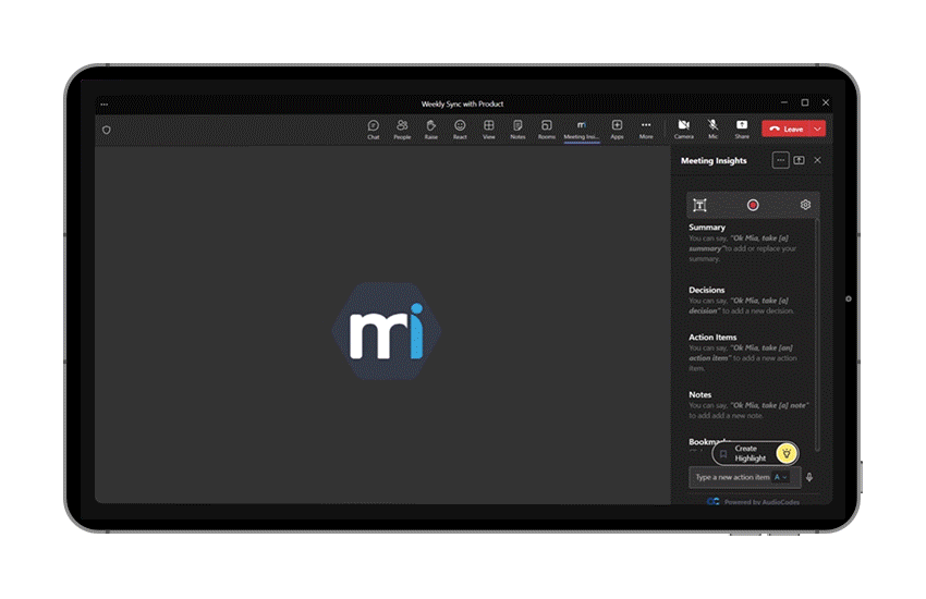 Live notetaking with the Meeting Insights Assistant